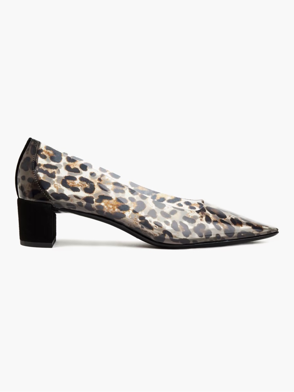 BY FAR Andrea Leopard Print PVC Block Heel Pumps in Black